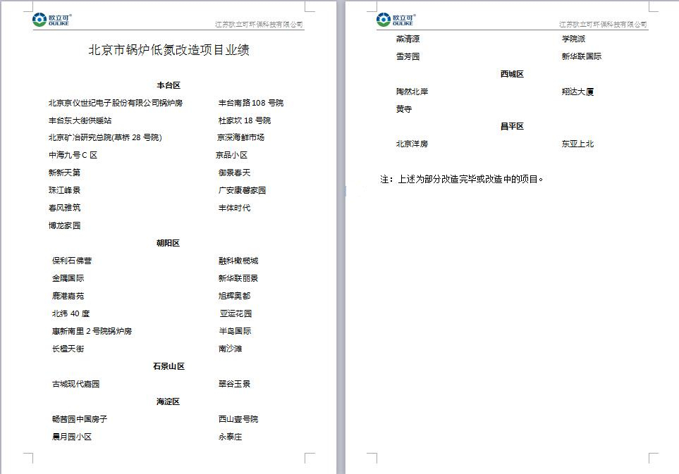 北京市鍋爐低氮改造項(xiàng)目業(yè)績(jī)